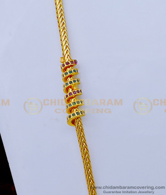 MCHN404 - Trendy Ruby Emerald Stone Spiral Thali Kodi One Gram Gold Moppu Chain Design