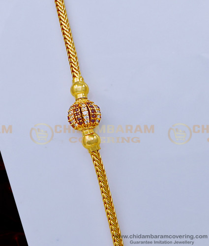 MCHN408 - One Gram Gold White and Ruby Stone Mugappu Chain Design 