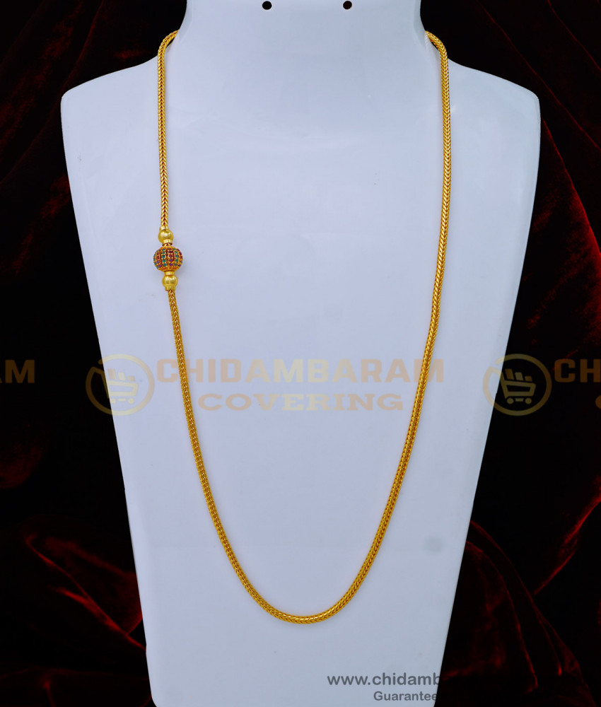 MCHN409 - New Model Gold Plated Ruby Emerald Stone Mugappu Thali Chain Online 