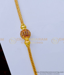 MCHN410 - Gold Design Single Ruby Stone Ball Mugappu Thali Kodi Chain for Ladies