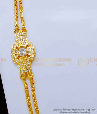 MCHN432 - Latest White Stone Side Mugappu With 2 Line Chain Gold Plated Jewellery Online 