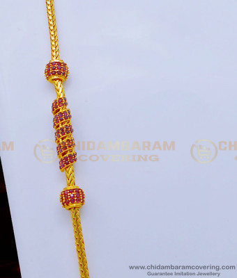 MCHN440 - 30 Inch Long Latest Ruby Stone Spiral Gold Design Thali Mugappu Chain Model for Women