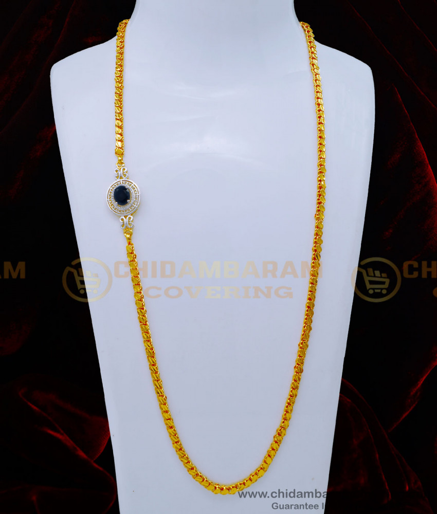 Latest Design Black Stone Gold Plated Mugappu Chain Online
