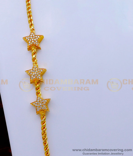 MCHN464 - Latest Star Design White Stone Mugappu Thali Chain Online