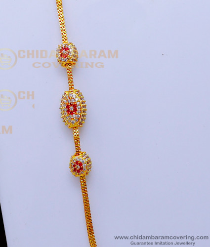 MCHN520 - Latest Gold Design Ad Stone Mugappu Chain for Ladies