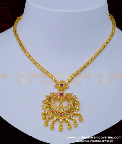 NLC1002 - Trendy Simple Gold Uncut Diamond Stone Necklace Designs for Ladies