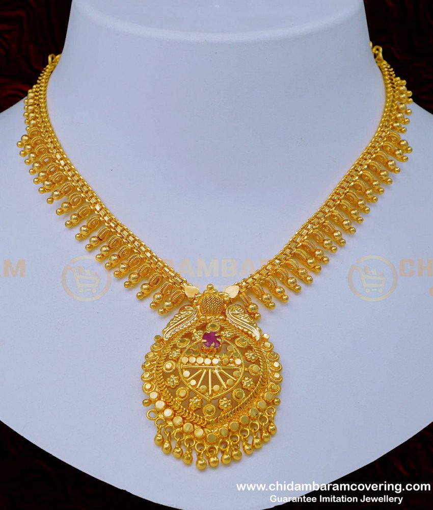  one gram gold necklace, covering necklace, impon necklace, attigai, gold necklace, stone necklace, gold plated necklace, chidambaram covering necklace,
