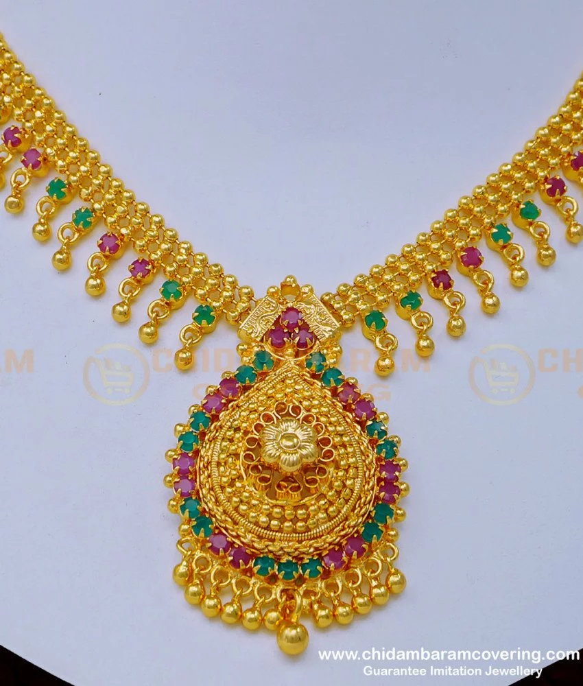 Buy Attractive Ruby Emerald Stone Gold Plated Bridal Stone ...