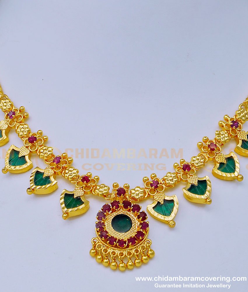 NLC1021 - Kerala Traditional Jewellery Stunning Gold Light Weight Palakka Mala Necklace Online