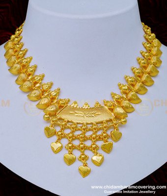 Nlc1022 - 1 Gram Gold Kerala Jewellery Light Weight Mango Necklace for Wedding