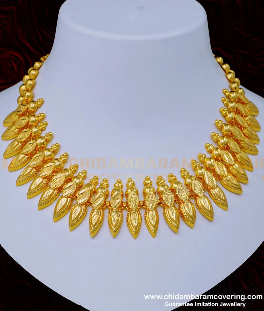 Gold replica Gopi shape green Kerala style necklace dj-36397 – dreamjwell