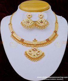 NLC1027 - Traditional Gold Design Impon Stone Attigai with Earring Set for Marriage