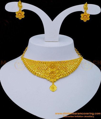 Nlc1053 - Real Gold Design Simple Bridal Wear Forming Gold Choker Necklace Set Online