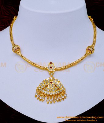 NLC1060 - South Indian Impon Jewellery White and Ruby Stone Attigai Necklace Buy Online 
