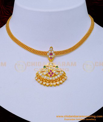 NLC1064 - Attractive Simple Light Weight Gold Covering Impon Attigai Necklace for Women