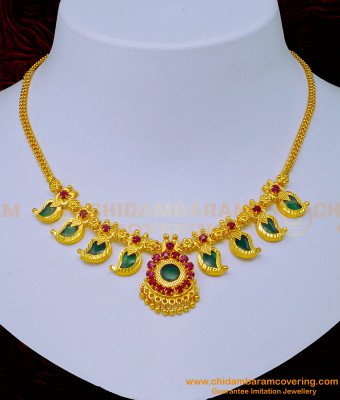 NLC1090 - Kerala Traditional Jewellery Green Palakka Mango Mala Necklace Design Online