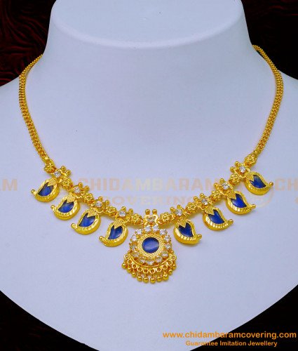 NLC1092 - Gold Plated Blue Mango Palakka Necklace Gold Design for Women 