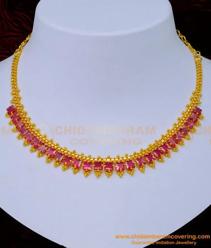 Buy First Quality 1 Gram Gold Lakshmi Pendant Ruby Necklace Designs
