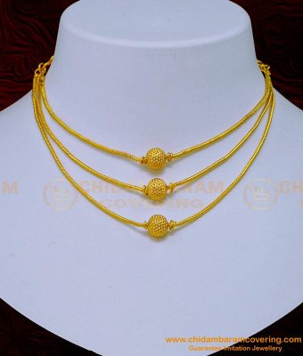 NLC1112 - One Gram Gold Simple Light Weight 3 Layer Necklace Design for Girls 