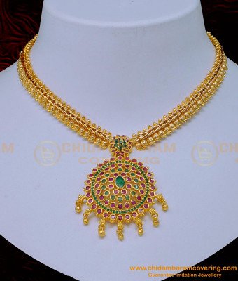 NLC1113 - South Indian Wedding Jewellery Ruby Emerald Stone Attigai Necklace Design Online