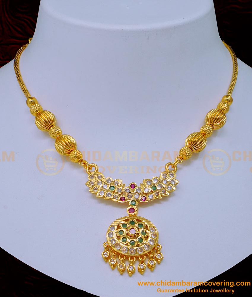 Traditional Indian Fashion Jewelry Online, Chidambaram Gold Covering Necklace, panchadathu jewellery, impon jewellery online, impon necklace,  