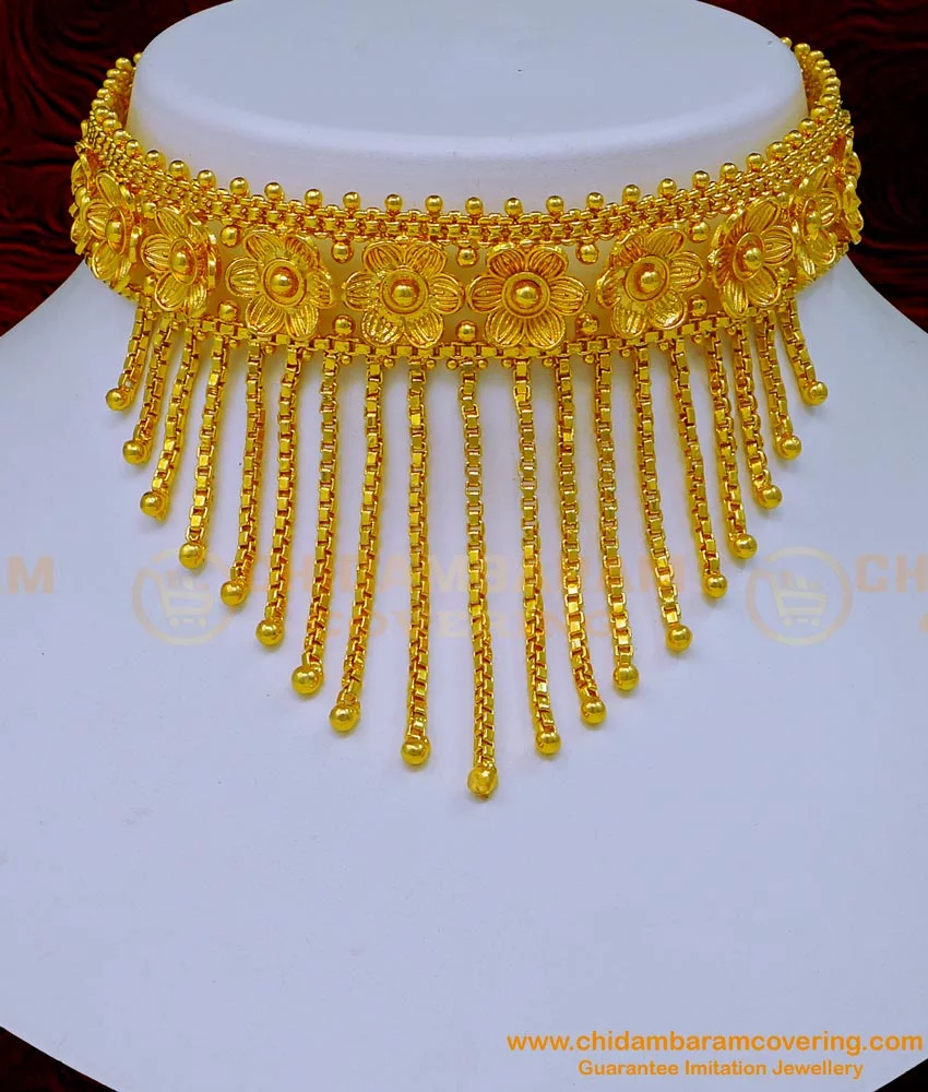 Buy Real Gold Design Simple Bridal Wear Forming Gold Choker Necklace Set  Online