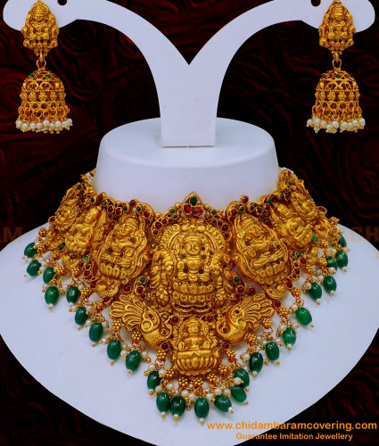 NLC1128 - Premium Quality Temple Jewellery Lakshmi Work Heavy Big Choker Necklace Set Online