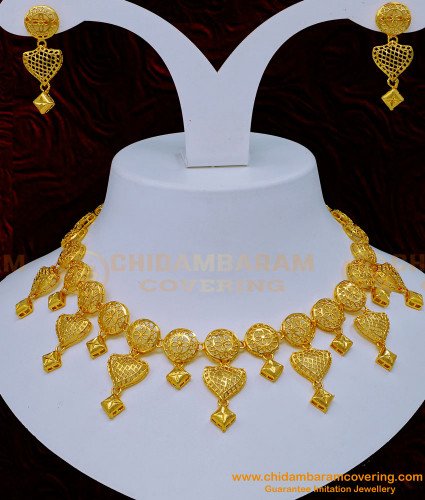 NLC1148 - Attractive Gold Design Gold Plated Choker Necklace Set Online