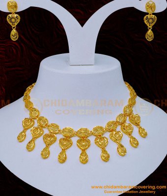 NLC1150 - One Gram Gold Plated Necklace with Earrings Set for Women 