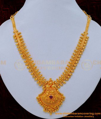 NLC1157 - Bridal Wear Ruby Stone Gold Plated Necklace Buy Online