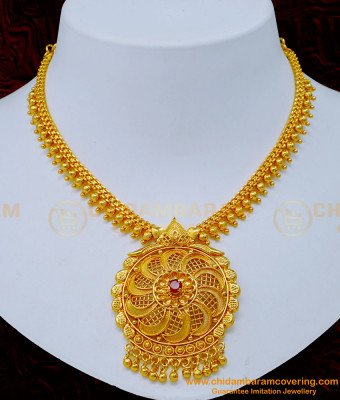 NLC1170 - Attractive Ruby Stone Simple Gold Plated Necklace Online