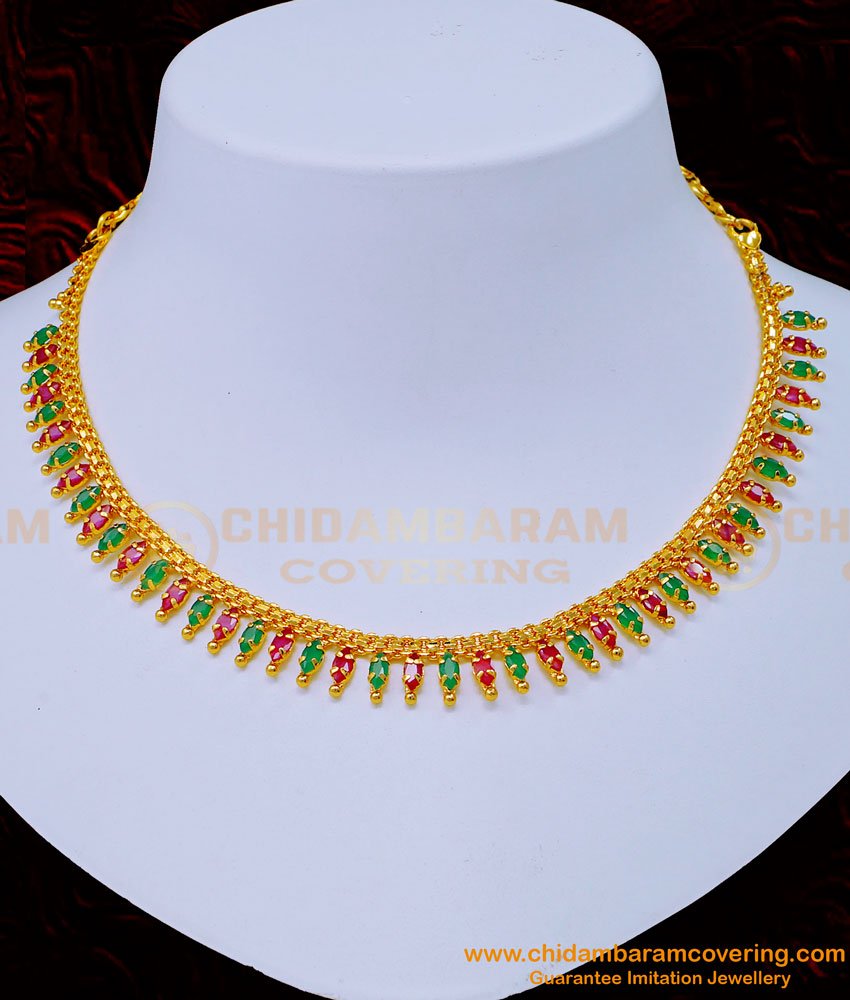 Simple Ruby Emerald Stone Necklace Designs for Women