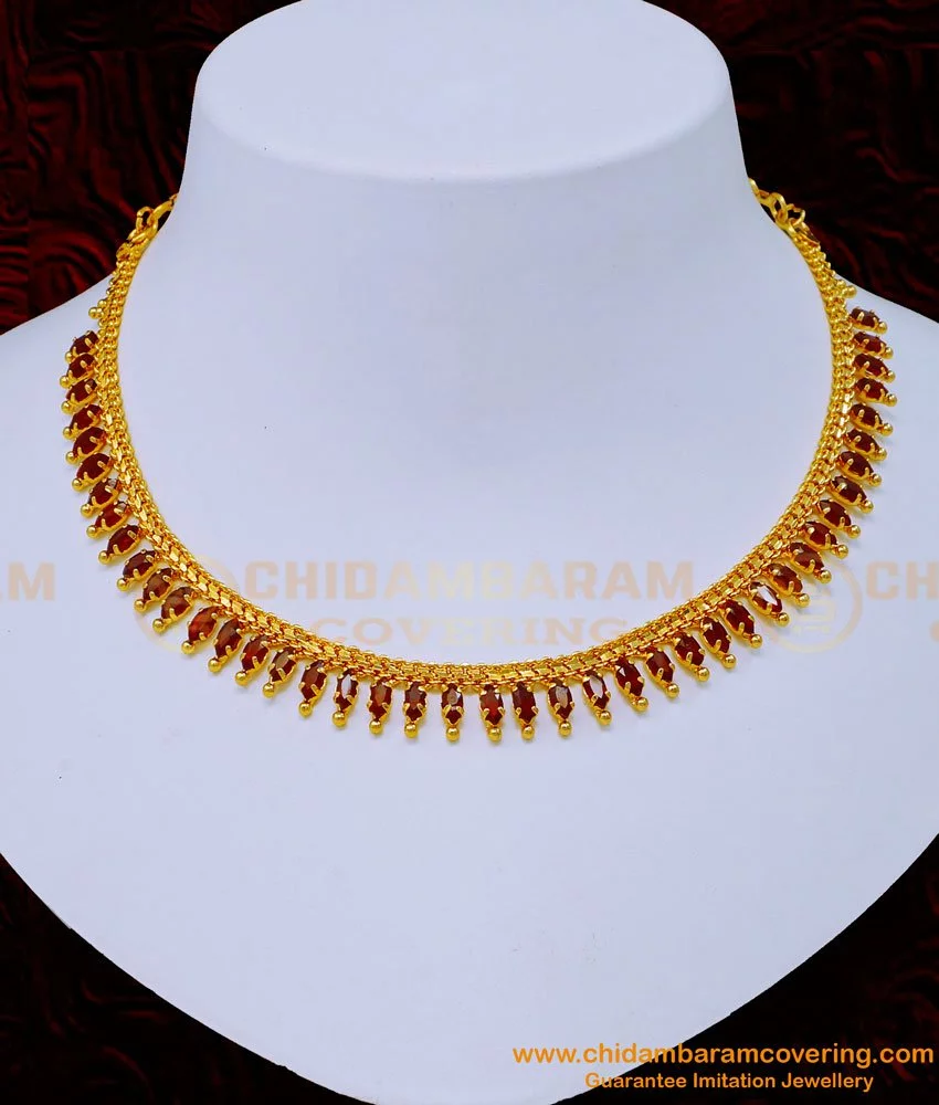 Red Stone Traditional Design Necklace & Earrings Set #34161 | Buy  Traditional Necklace Sets Online