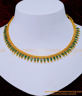 NLC1178 - Elegant Emerald Stone Gold Plated Necklace for Wedding