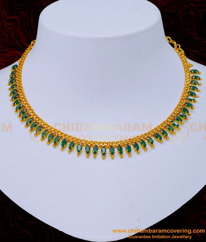 NLC1178 - Elegant Emerald Stone Gold Plated Necklace for Wedding