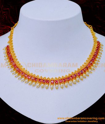 NLC1183 - Unique Pearl with Ruby Stone Gold Plated Necklace Designs 