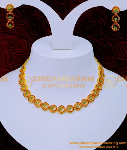 NLC1207 - Best Quality Ruby Emerald Stone White Stone Necklace Set 