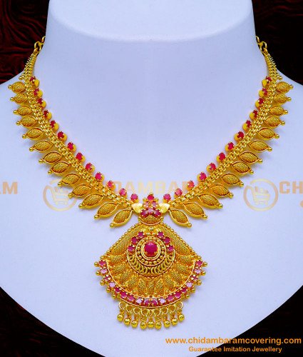 NLC1217 - Ruby Stone One Gram Gold Necklace Design for Women