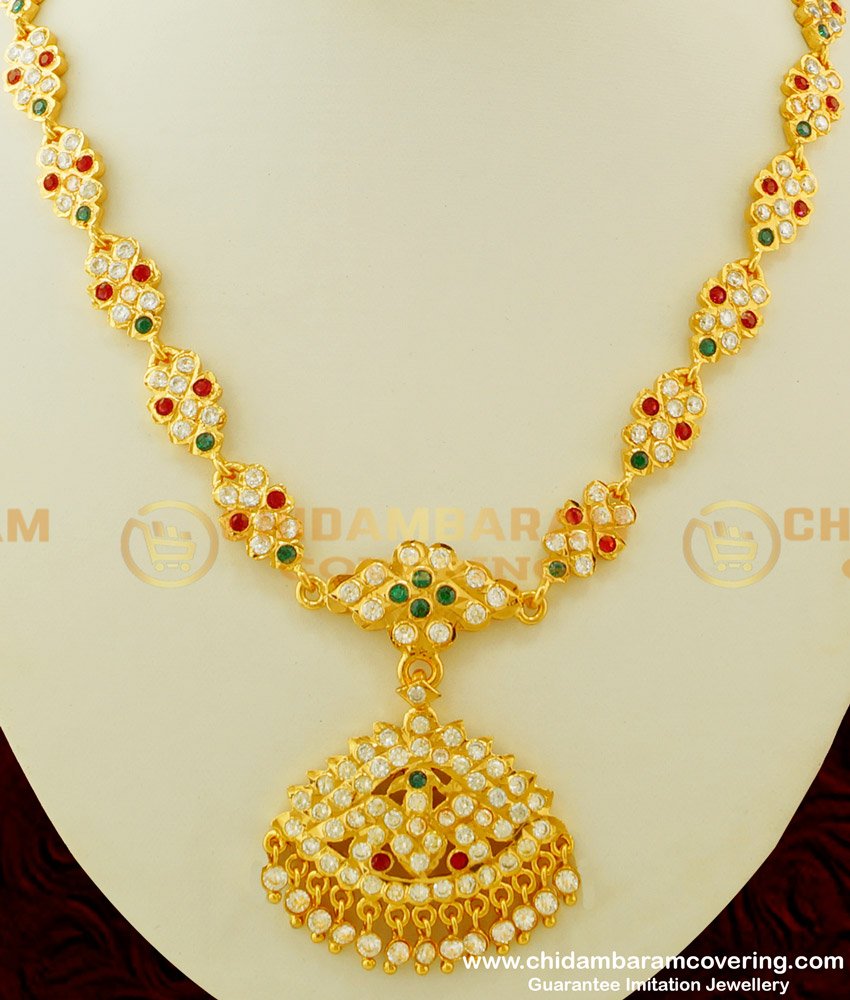 NLC258 - Beautiful First Quality Multi Stone Look Like Gold Design Impon Attigai Necklace Buy Online