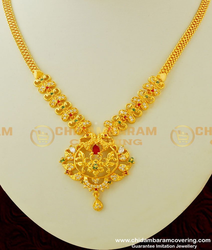 NLC304 - New Collection High Quality Multi Stone Peacock Design Necklace Buy Online