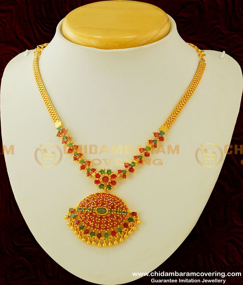 NLC306 - Most Beautiful Bridal Wear Ruby Emerald Stone Necklace Wedding Collection Online