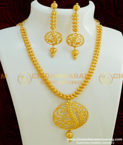 NLC372 - Stylish Gold Plated Modern Party Wear Necklace with Long Earring Guarantee Jewellery 