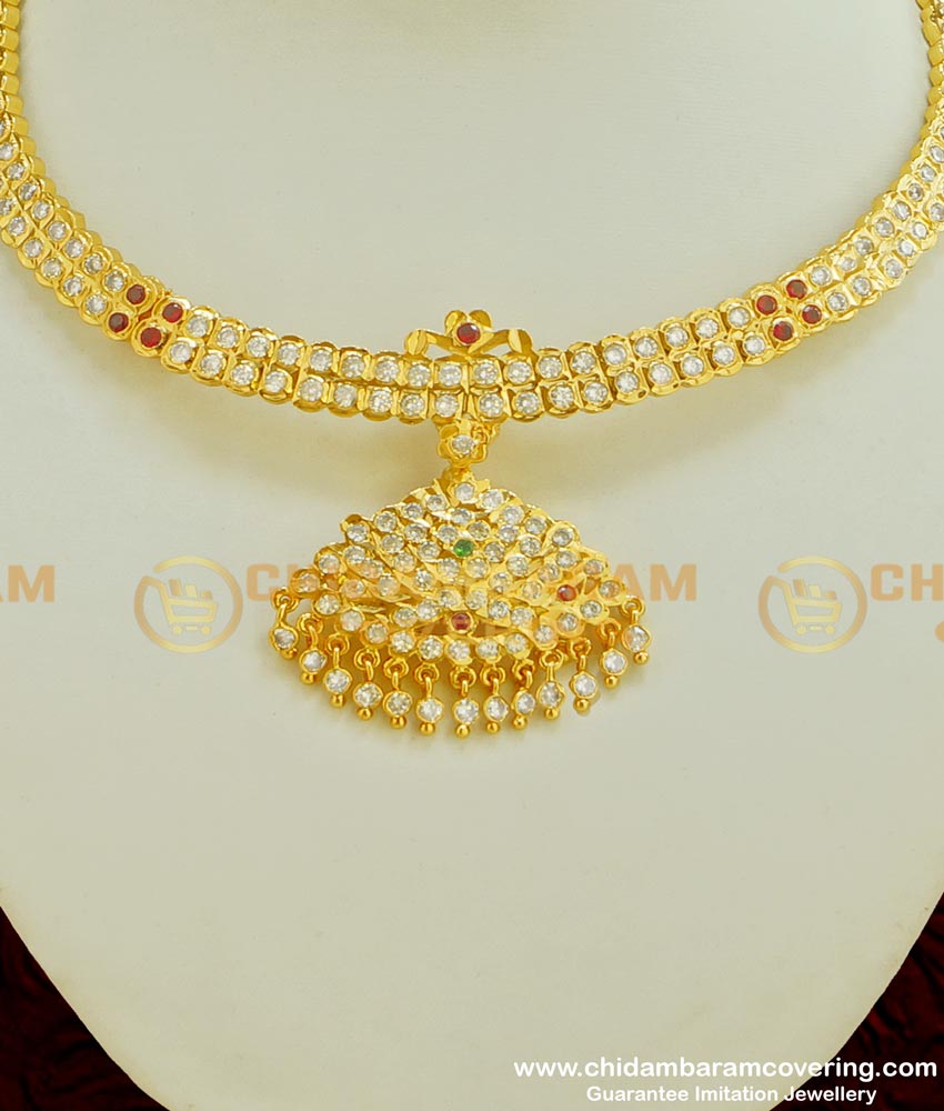 NLC375 - Bridal Wear Impon Full Stone Attigai Gold Model Design for Wedding 