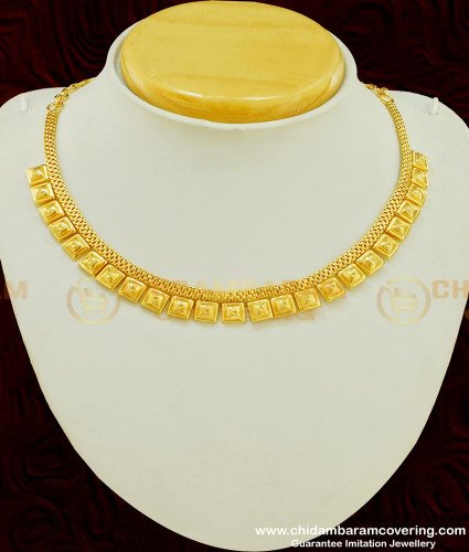 NLC390 - One Gram Gold Kerala Light Weight Box Design Short Necklace Imitation Jewellery