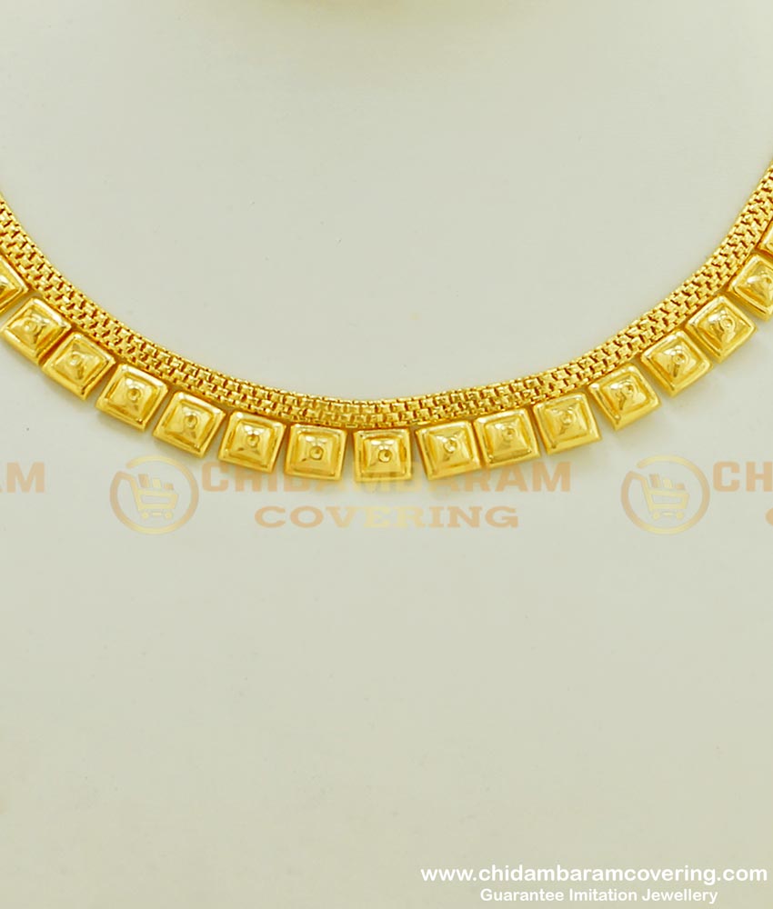 NLC390 - One Gram Gold Kerala Light Weight Box Design Short Necklace Imitation Jewellery