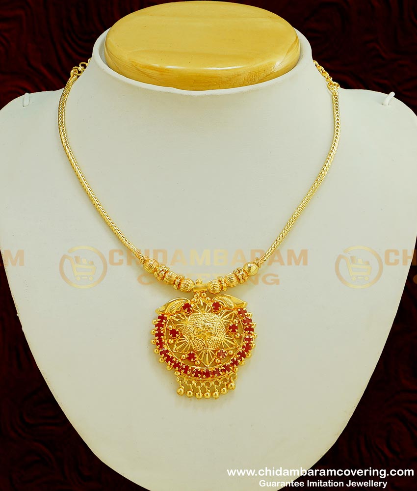 NLC394 - Attractive Thali Kodi Chain Gold Necklace Designs Ruby Stone Necklace for Women