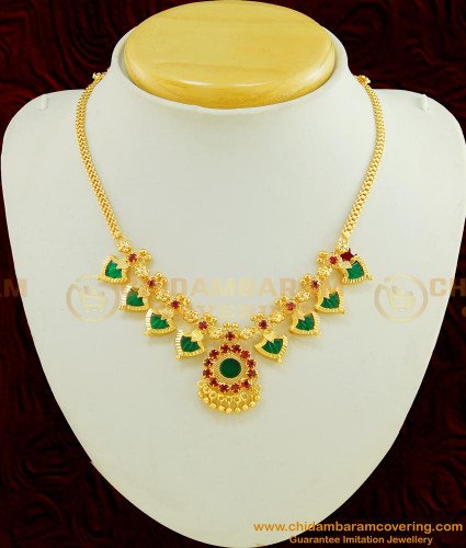 NLC418 - Kerala Traditional Jewellery Stunning Gold Light Weight Palakka Mala Necklace Online