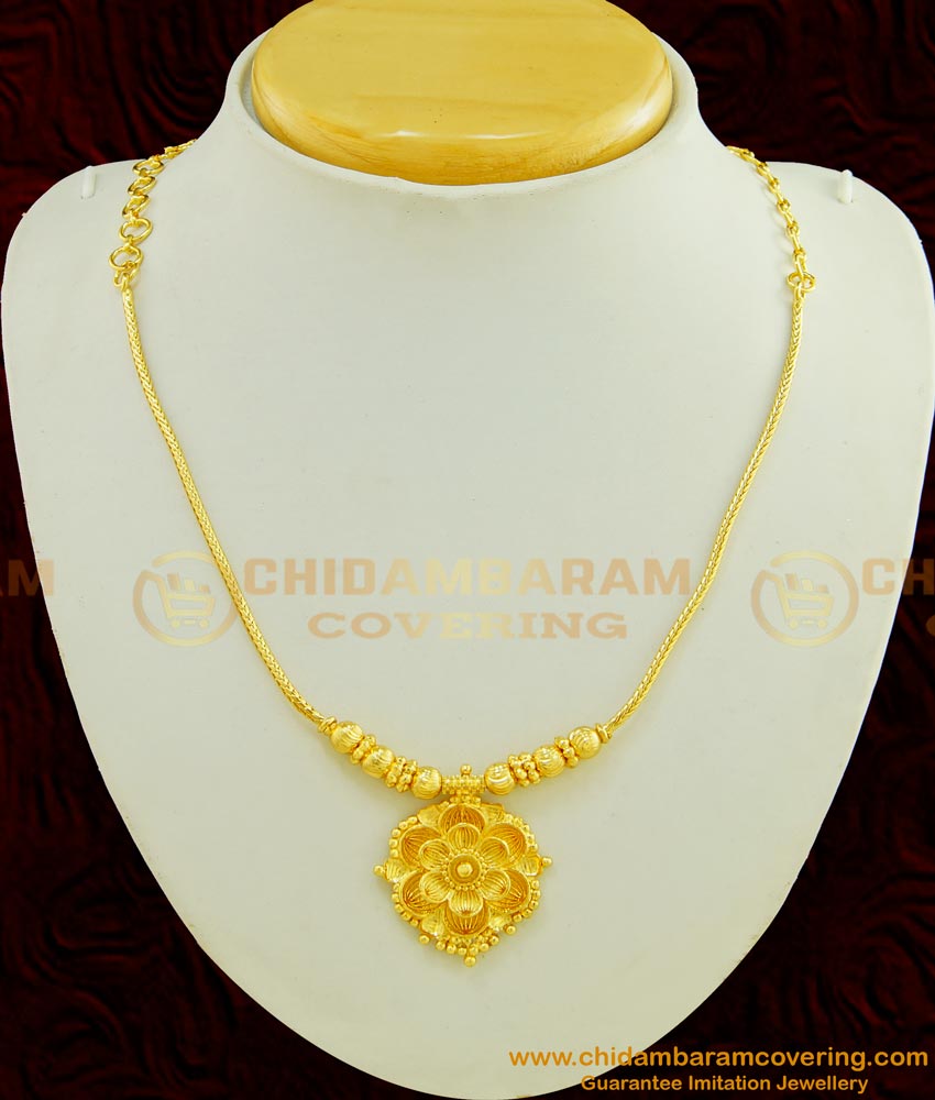 NLC442 - Chidambaram Covering Gold Plated Guaranteed Flower Pendant Short Necklace 