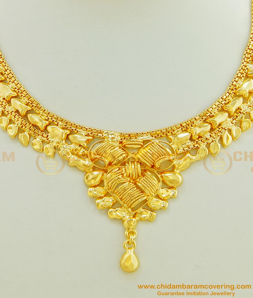 NLC447 - Simple Indian Wedding Jewellery Gold Covering Necklace Design Imitation Jewellery