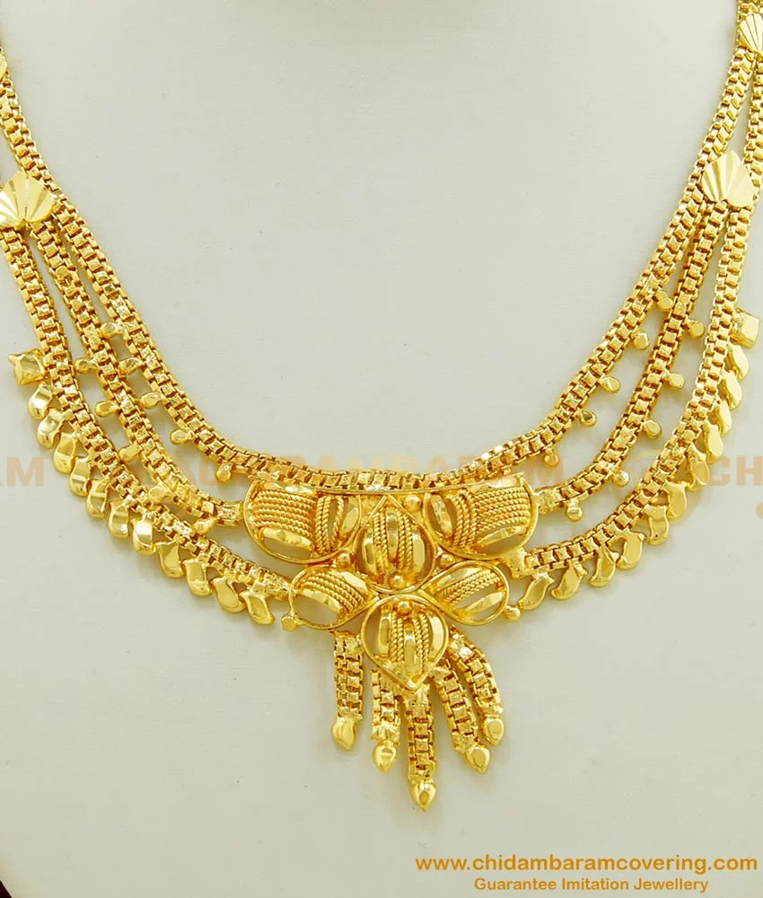 Buy Marriage Bridal Gold Necklace Designs 3 Layer Calcutta ...